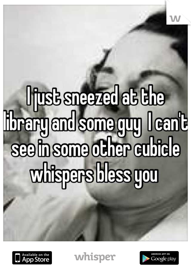 I just sneezed at the library and some guy  I can't see in some other cubicle whispers bless you 
