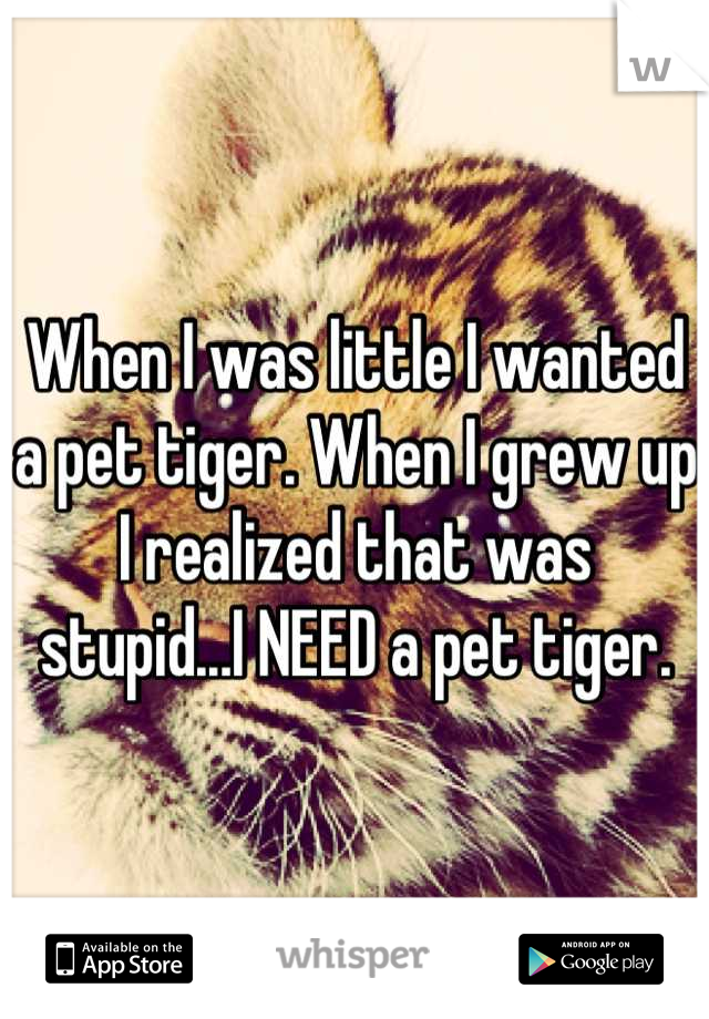 When I was little I wanted a pet tiger. When I grew up I realized that was stupid...I NEED a pet tiger.