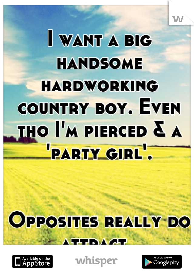 I want a big handsome hardworking country boy. Even tho I'm pierced & a 'party girl'. 


Opposites really do attract..