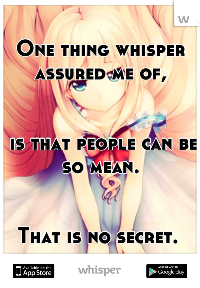 One thing whisper assured me of,


 is that people can be so mean. 


That is no secret. 