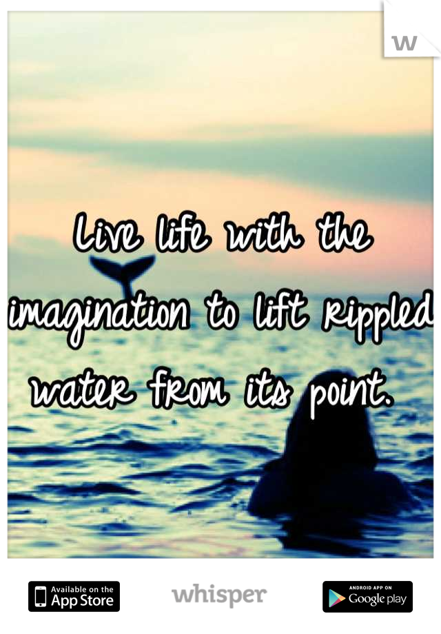 Live life with the imagination to lift rippled water from its point. 
