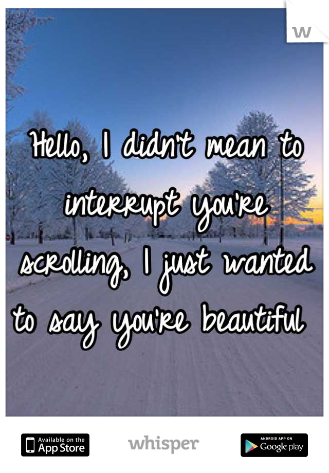 Hello, I didn't mean to interrupt you're scrolling, I just wanted to say you're beautiful 