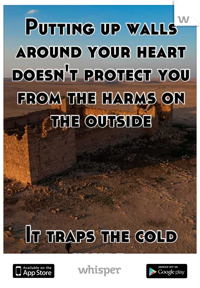 Putting up walls around your heart doesn't protect you from the harms on the outside




It traps the cold inside.