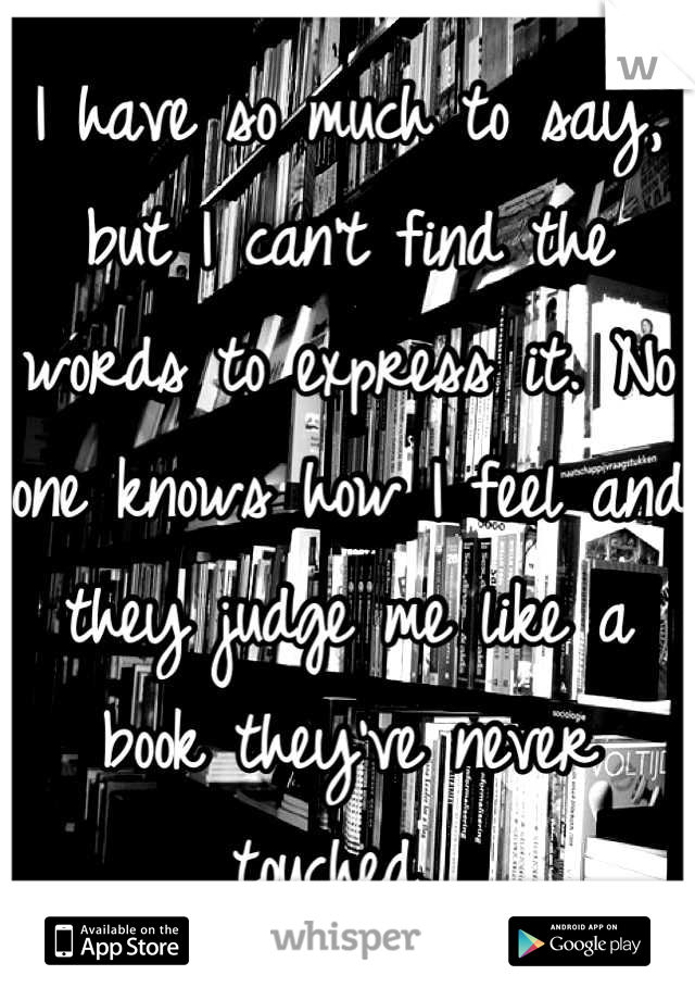 I have so much to say, but I can't find the words to express it. No one knows how I feel and they judge me like a book they've never touched. 