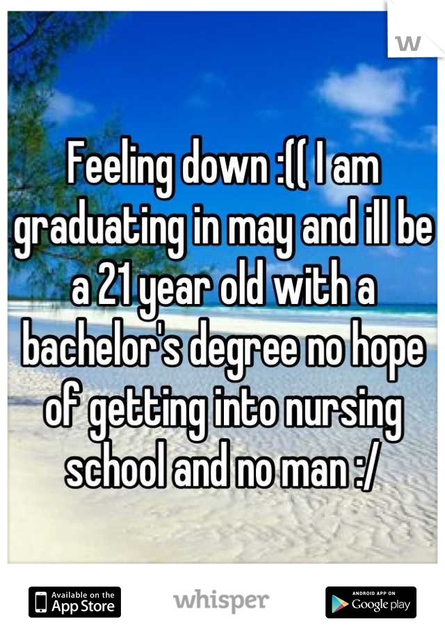 Feeling down :(( I am graduating in may and ill be a 21 year old with a bachelor's degree no hope of getting into nursing school and no man :/