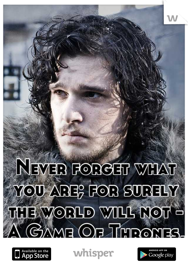 Never forget what you are; for surely the world will not - A Game Of Thrones, pg 54.