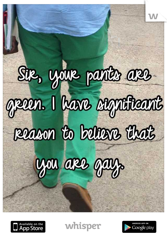 Sir, your pants are green. I have significant reason to believe that you are gay. 