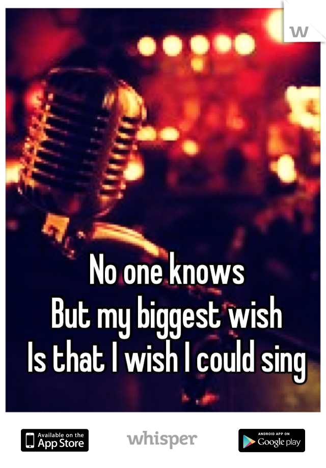 No one knows
But my biggest wish 
Is that I wish I could sing