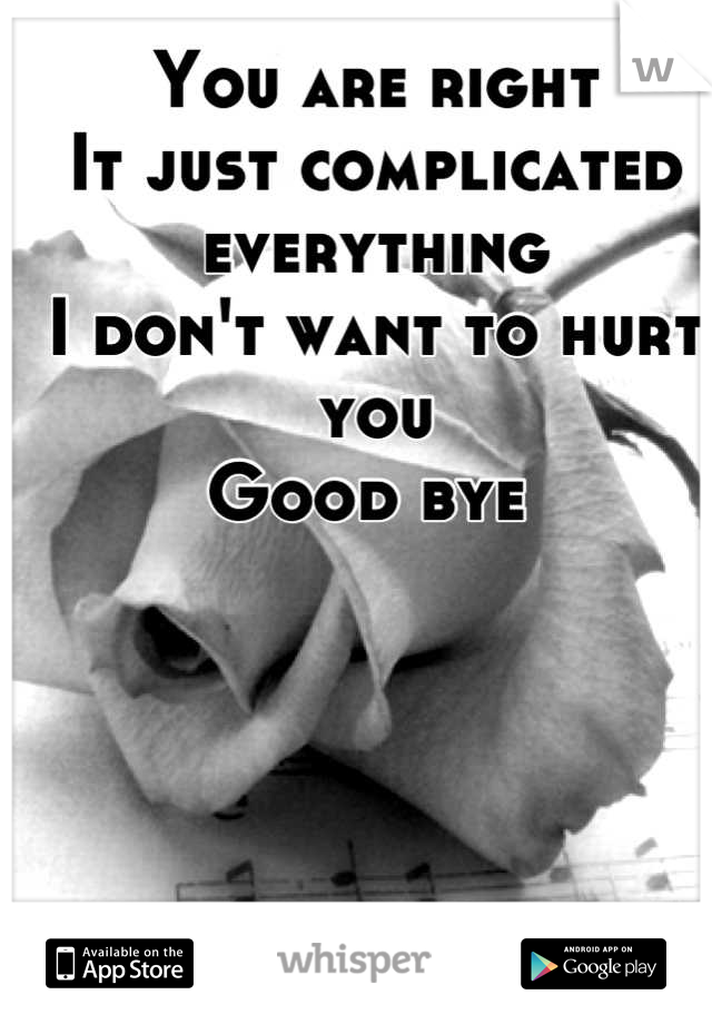 You are right
It just complicated everything
I don't want to hurt you 
Good bye 