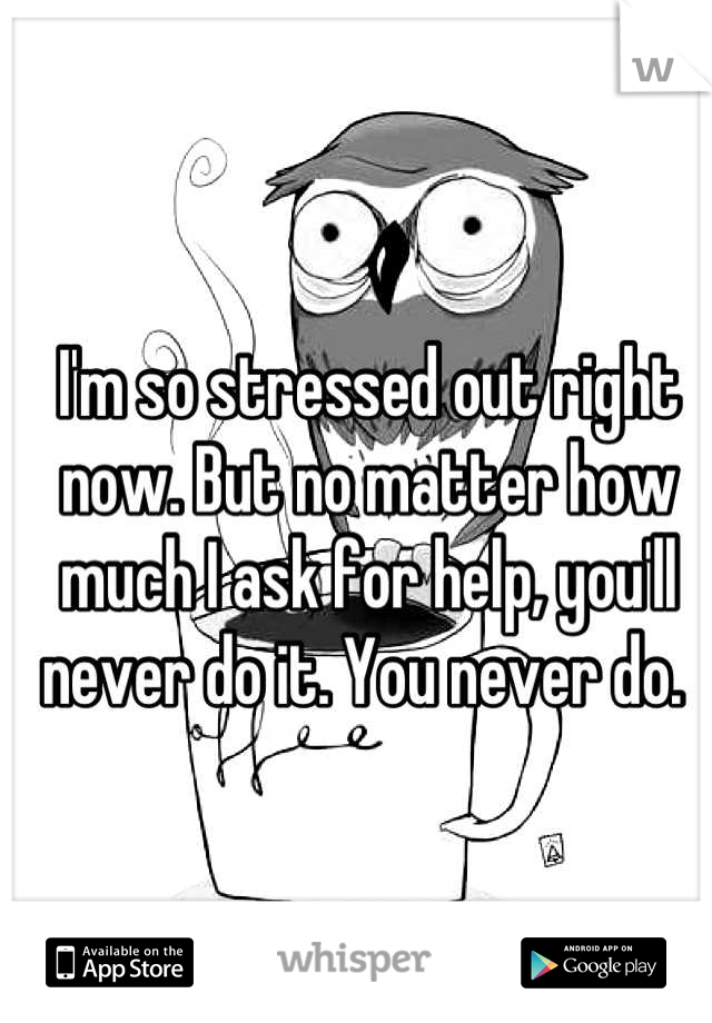 I'm so stressed out right now. But no matter how much I ask for help, you'll never do it. You never do. 