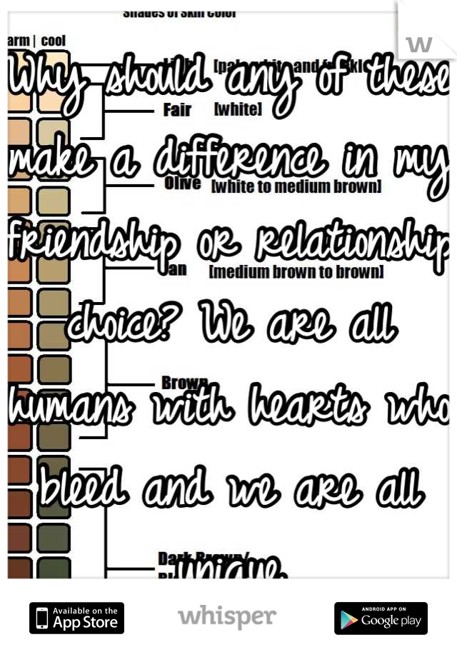 Why should any of these make a difference in my friendship or relationship choice? We are all humans with hearts who bleed and we are all unique