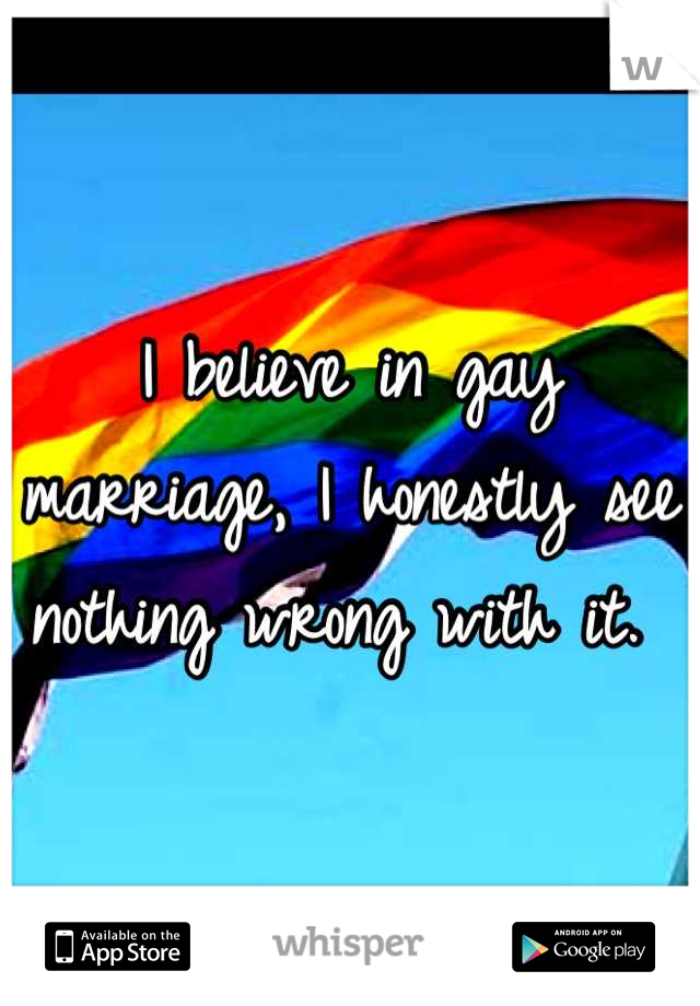 I believe in gay marriage, I honestly see nothing wrong with it. 