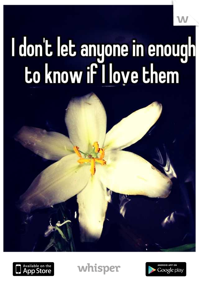 I don't let anyone in enough 
to know if I love them 