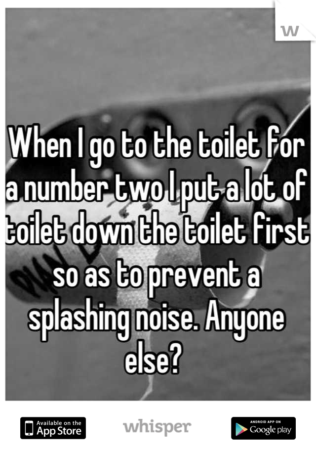 When I go to the toilet for a number two I put a lot of toilet down the toilet first so as to prevent a splashing noise. Anyone else? 