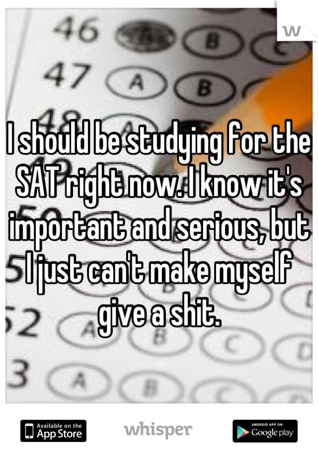 I should be studying for the SAT right now. I know it's important and serious, but I just can't make myself give a shit.