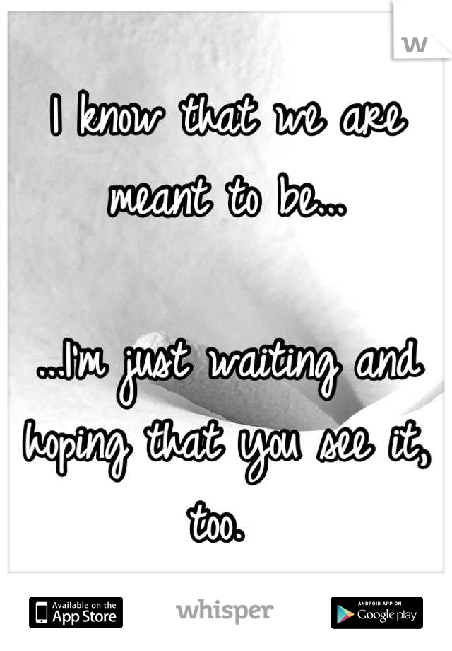 I know that we are meant to be...

...I'm just waiting and hoping that you see it, too. 