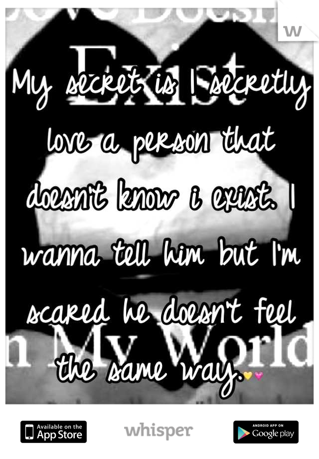 My secret is I secretly love a person that doesn't know i exist. I wanna tell him but I'm scared he doesn't feel the same way.💛💗