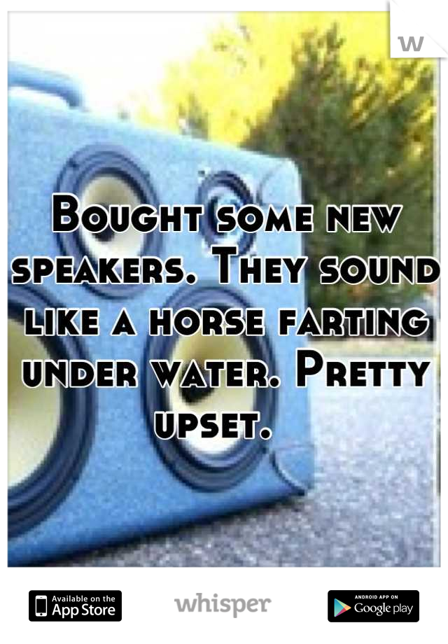 Bought some new speakers. They sound like a horse farting under water. Pretty upset.  