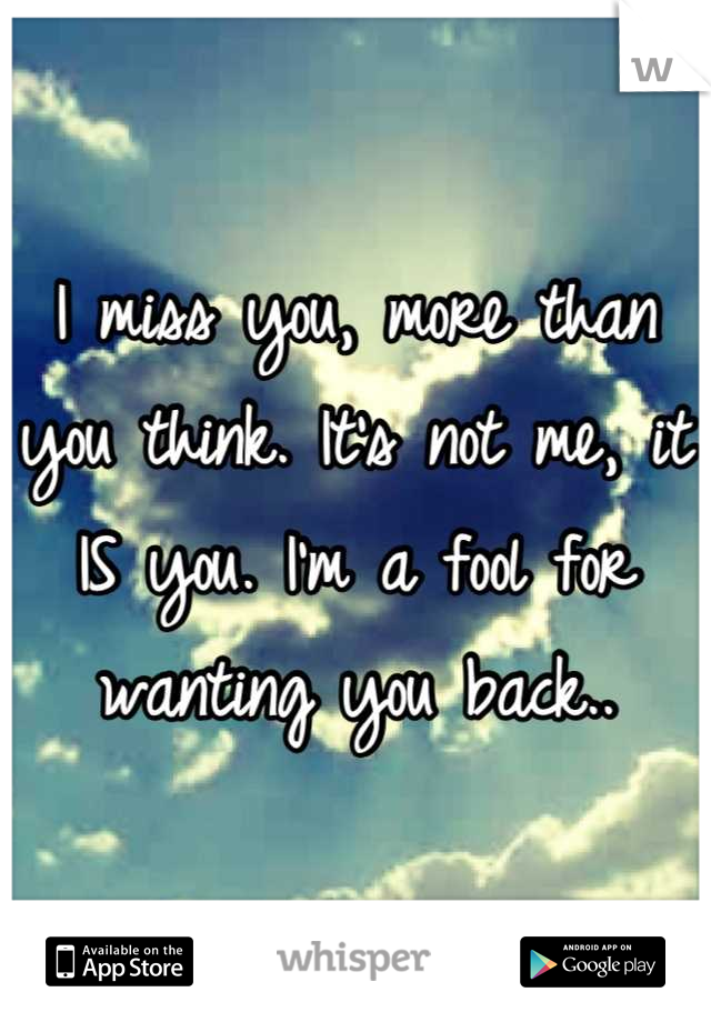 I miss you, more than you think. It's not me, it IS you. I'm a fool for wanting you back..