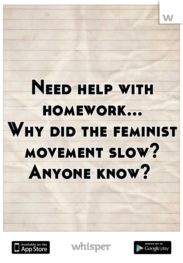 Need help with homework...
Why did the feminist movement slow? 
Anyone know? 