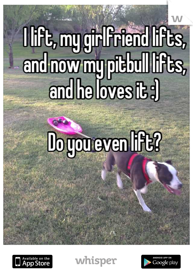 I lift, my girlfriend lifts, and now my pitbull lifts, and he loves it :)

Do you even lift?