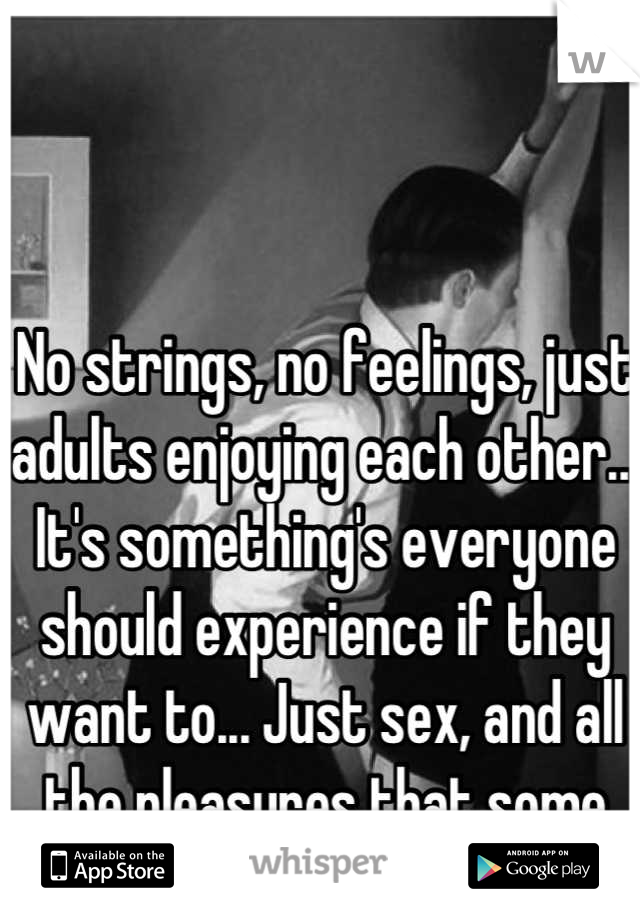 No strings, no feelings, just adults enjoying each other... It's something's everyone should experience if they want to... Just sex, and all the pleasures that some with it