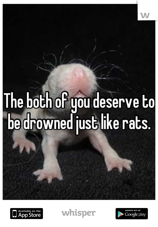 The both of you deserve to be drowned just like rats.