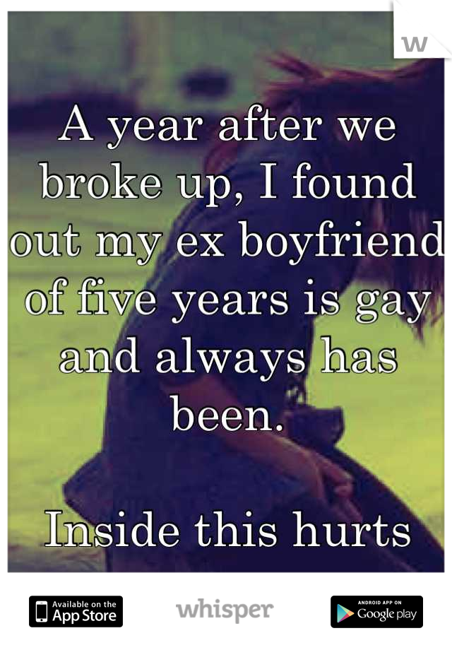A year after we broke up, I found out my ex boyfriend of five years is gay and always has been.

Inside this hurts
