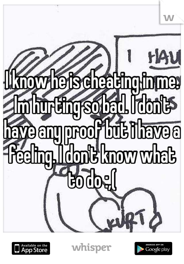 I know he is cheating in me. Im hurting so bad. I don't have any proof but i have a feeling. I don't know what to do :,(