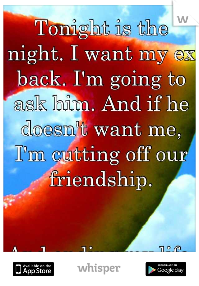 Tonight is the night. I want my ex back. I'm going to ask him. And if he doesn't want me, I'm cutting off our friendship. 


And ending my life.