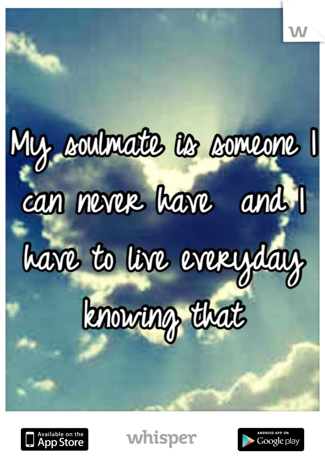 My soulmate is someone I can never have  and I have to live everyday knowing that