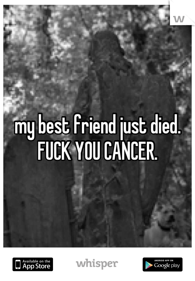 my best friend just died.
FUCK YOU CANCER.