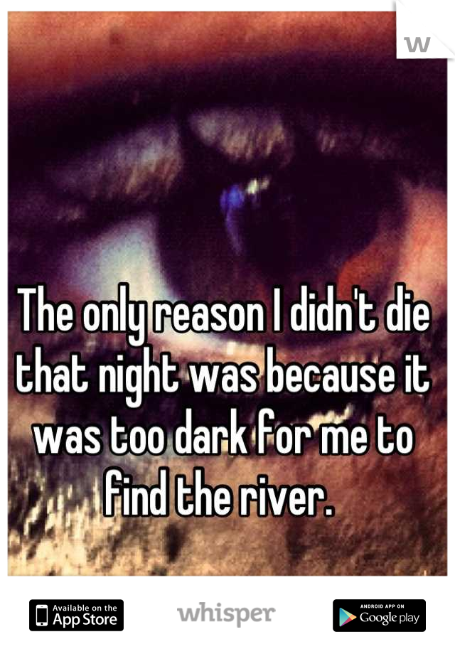 The only reason I didn't die that night was because it was too dark for me to find the river. 
