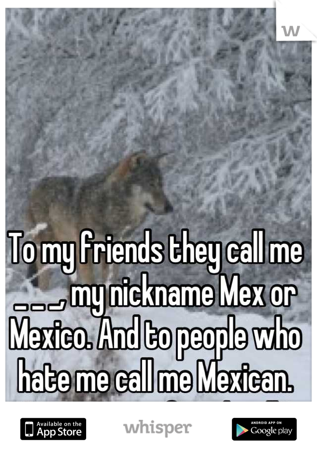 To my friends they call me _ _ _, my nickname Mex or Mexico. And to people who hate me call me Mexican. Got it, or confused still?