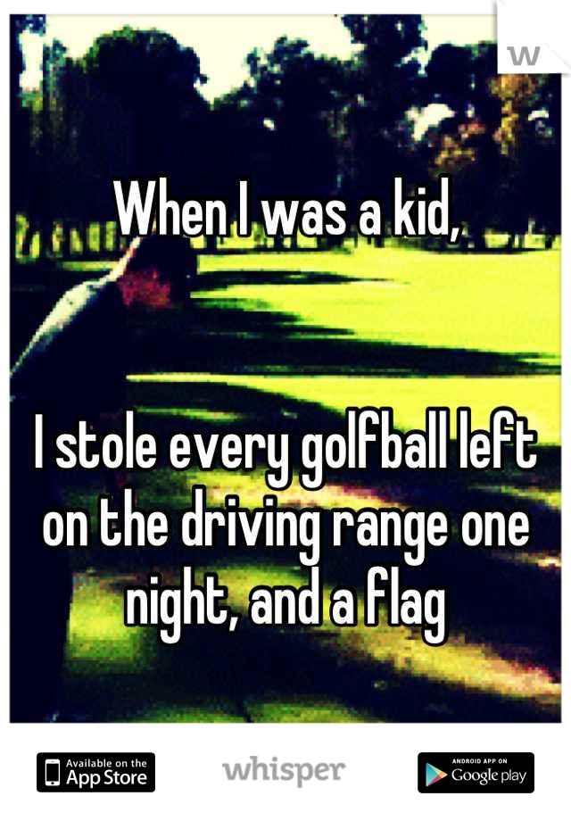 When I was a kid,


I stole every golfball left on the driving range one night, and a flag