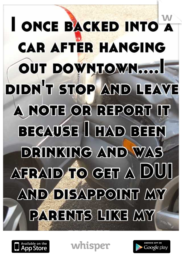 I once backed into a car after hanging out downtown....I didn't stop and leave a note or report it because I had been drinking and was afraid to get a DUI and disappoint my parents like my sister.