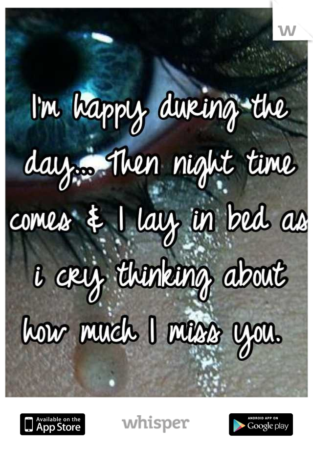 I'm happy during the day... Then night time comes & I lay in bed as i cry thinking about how much I miss you. 