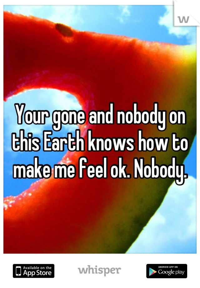 Your gone and nobody on this Earth knows how to make me feel ok. Nobody.