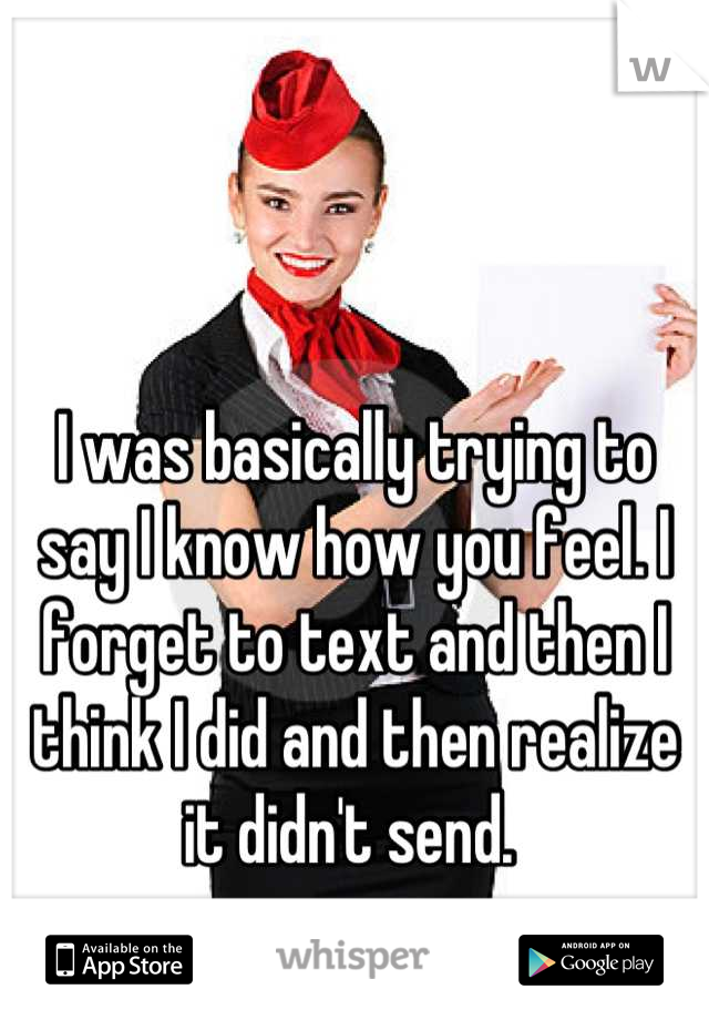 I was basically trying to say I know how you feel. I forget to text and then I think I did and then realize it didn't send. 