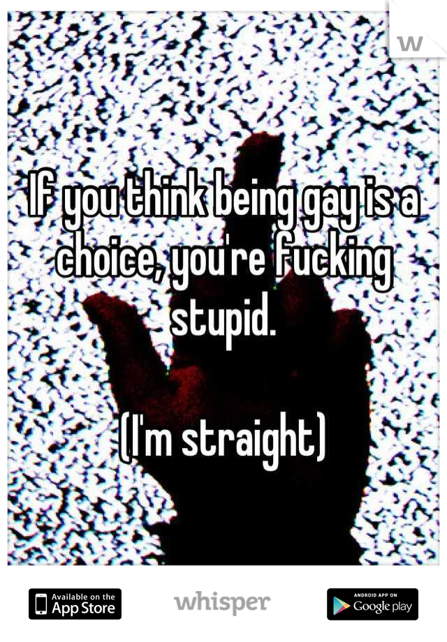 If you think being gay is a choice, you're fucking stupid.

(I'm straight)