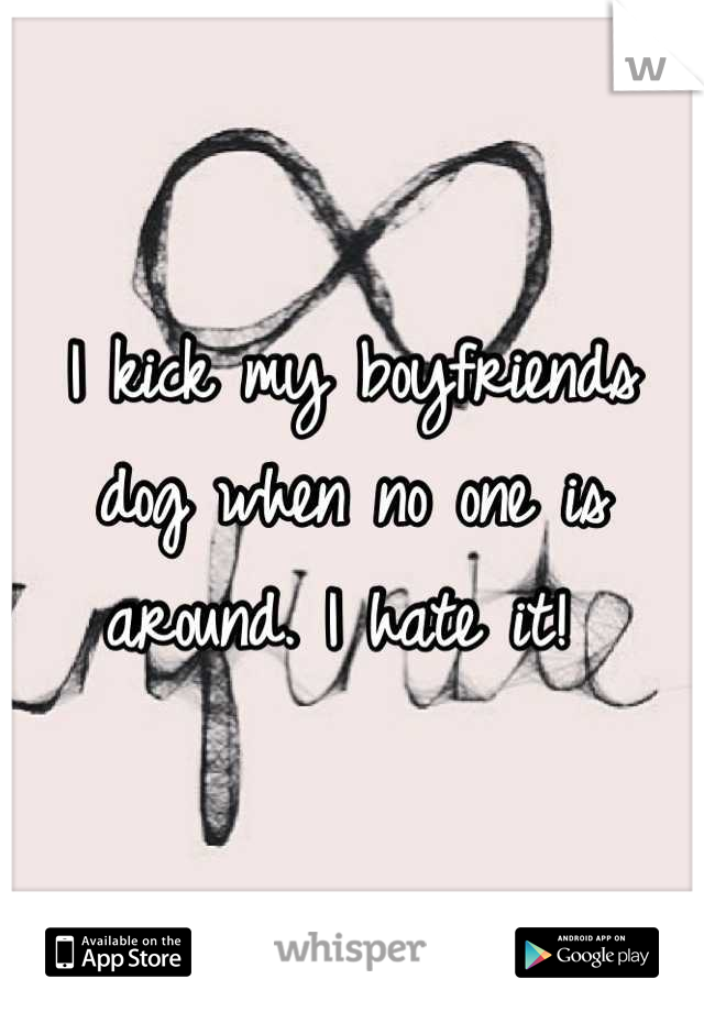 I kick my boyfriends dog when no one is around. I hate it! 