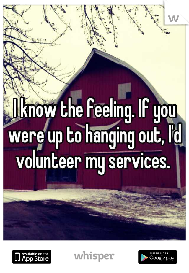 I know the feeling. If you were up to hanging out, I'd volunteer my services. 