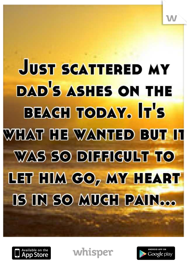 Just scattered my dad's ashes on the beach today. It's what he wanted but it was so difficult to let him go, my heart is in so much pain...