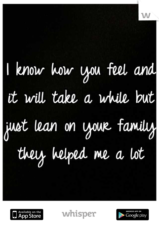 I know how you feel and it will take a while but just lean on your family they helped me a lot