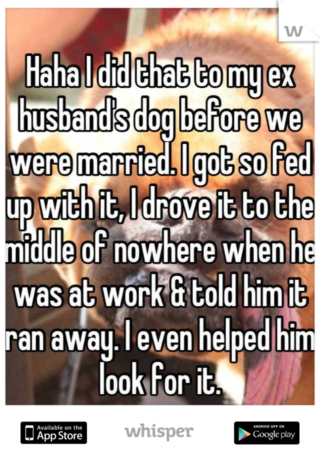 Haha I did that to my ex husband's dog before we were married. I got so fed up with it, I drove it to the middle of nowhere when he was at work & told him it ran away. I even helped him look for it.