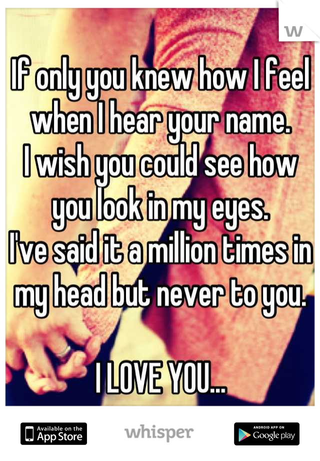 If only you knew how I feel when I hear your name. 
I wish you could see how you look in my eyes. 
I've said it a million times in my head but never to you. 

I LOVE YOU...