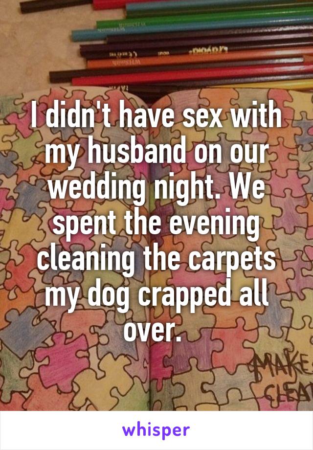 I didn't have sex with my husband on our wedding night. We spent the evening cleaning the carpets my dog crapped all over. 