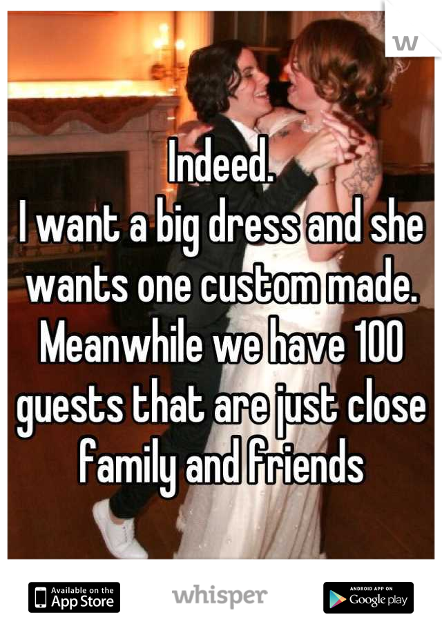 Indeed.
I want a big dress and she wants one custom made.
Meanwhile we have 100 guests that are just close family and friends