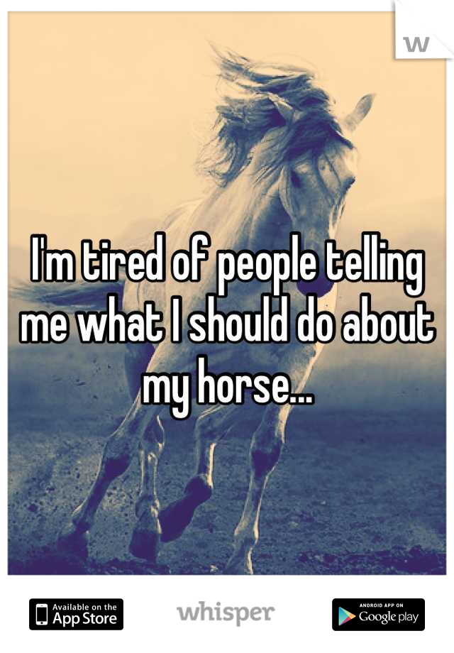 I'm tired of people telling me what I should do about my horse...