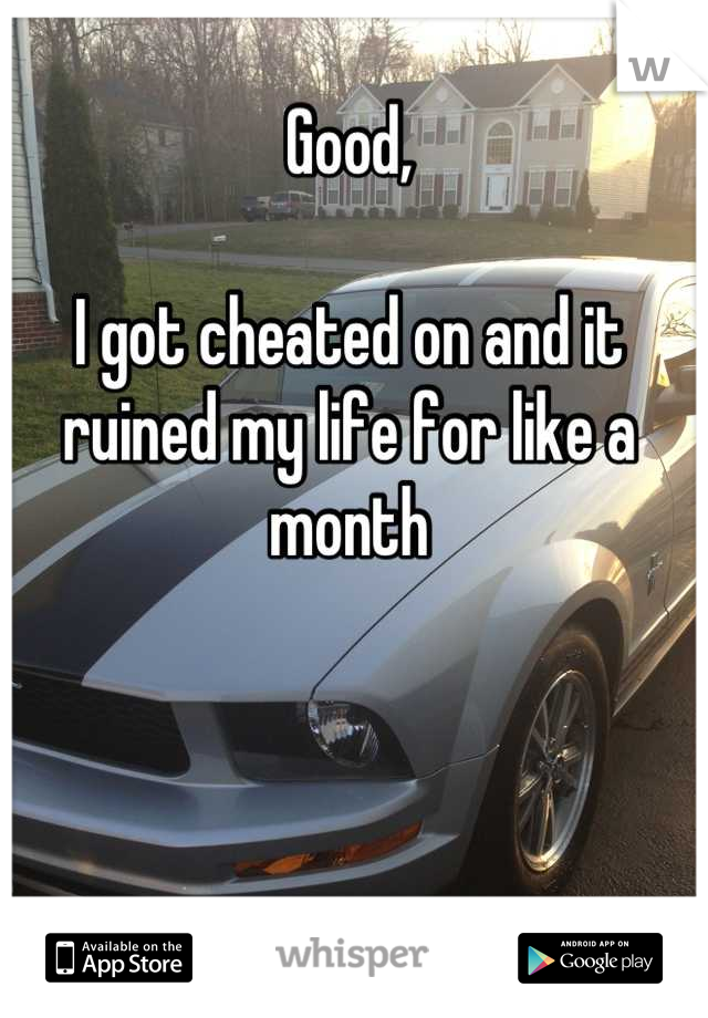 Good,

I got cheated on and it ruined my life for like a month